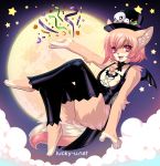  anthro canid cape clothed clothing female full_moon halloween holidays legwear luckypan mammal moon small_wings solo thigh_highs wings 