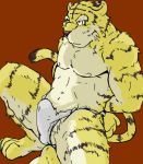  2006 anthro asian_clothing balls barazoku bulge clothed clothing east_asian_clothing erection erection_under_clothing felid fundoshi genitals himachi japanese_clothing kemono low_res male mammal nipples pantherine simple_background solo tiger underwear 