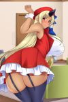  2020 big_breasts blonde_hair breasts clothed clothing female hair horn horned_humanoid humanoid humanoid_pointy_ears legwear lindaroze_(artist) long_hair looking_at_viewer looking_back monster_girl_(genre) monster_musume not_furry ogre red_eyes solo tionishia_(monster_musume) 