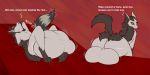  2:1 absurd_res anthro anthrofied balls balls_expansion big_balls big_butt butt cock_vore dialogue digestion english_text expansion genital_expansion genitals girly grey_body handpaw hi_res hindpaw huge_balls huge_butt hyper hyper_balls hyper_genitalia leg_markings male markings mightyena motion_lines nintendo paws penile penis pok&eacute;mon pok&eacute;mon_(species) socks_(marking) solo striped_tail stripes text video_games vore yellow_sclera ziravore 