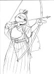  2020 absurd_res anthro archer arrow black_and_white bow_(weapon) chochi clothed clothing dress female fully_clothed hi_res leonardo_(tmnt) mask monochrome one_eye_closed ranged_weapon reptile scalie solo teenage_mutant_ninja_turtles turtle weapon 