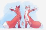  anthro barefoot big_ears blue_eyes canid canine fluffy fluffy_tail fox fur handpaw hindpaw long_tail male mammal model_sheet navel neck_tuft paws plantigrade red_body red_fox red_fur softailfox solo tuft wide_hips 
