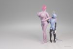  3:2 3d_(artwork) a_series absurd_res ambiguous_gender animatronic anthro big_breasts blender_(software) breasts clothing digital_media_(artwork) duo english_text eyeless featureless_breasts featureless_crotch female female/female hi_res huge_breasts humanoid jacksonbottestr legwear looking_at_viewer machine not_furry null robot simple_background size_difference standing stockings text video_games white_background widescreen 