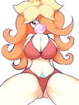  2020 3:4 absurd_res big_breasts bikini breasts brown_eyes bubble_gum clothed clothing digital_drawing_(artwork) digital_media_(artwork) elemental_creature female flora_fauna gossifleur hair half-closed_eyes hands_behind_back hi_res humanoid looking_at_viewer narrowed_eyes nintendo not_furry orange_hair plant pok&eacute;mon pok&eacute;mon_(species) pukemilked red_bikini simple_background sitting solo spread_legs spreading swimwear thick_thighs video_games white_background yellow_body yellow_flower 