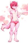 &lt;3 &lt;3_eyes 2020 4_toes abstract_background absurd_res anthro bulge chest_tuft clothed clothing crotch_tuft domestic_cat felid feline felis front_view full-length_portrait girly hair hi_res hindpaw looking_at_viewer male mammal nekazzy paws pink_clothing pink_hair pink_underwear portrait solo toes topless_male tuft underwear underwear_only white_body 