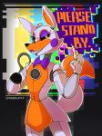  2018 ambiguous_gender animatronic anthro bow_tie canid canine claws english_text eyelashes fingers five_nights_at_freddy&#039;s five_nights_at_freddy&#039;s_world fox half-closed_eyes hi_res lipstick lolbit_(fnaf) machine makeup mammal narrowed_eyes orange_body orange_claws orange_inner_ear purple_cheeks robot sharp_teeth sister_location smile speaker sproingtrep standing teeth text video_games white_body 