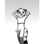  1:1 anthro canid canine clothed clothing felid femboy_fox footwear fox genitals half_naked male mammal monochrome nude pantherine pattern_background penis simple_background socks solo tiger 