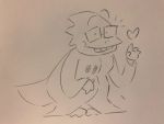  &lt;3 alphys anthro astroboto barefoot buckteeth clothed clothing coat eyewear female front_view full-length_portrait gesture glasses hi_res lab_coat lizard looking_at_viewer monochrome portrait reptile scalie simple_background smile solo teeth thick_tail three-quarter_view topwear undertale video_games waving 