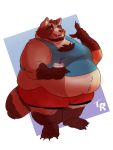  absurd_res anthro belly beverage big_belly brown_body brown_fur claws clothed clothing facial_hair fur gesture hi_res holding_beverage holding_object male mammal midriff moobs obese obese_anthro obese_male open_mouth open_smile overweight overweight_anthro overweight_male procyonid raccoon raised_index_finger ringtail shirt smile solo standing tank_top teeth thick_thighs toe_claws toonraccoon topwear wide_hips 