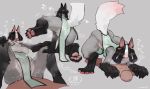  &lt;3 2020 anthro anthro_penetrated bebebebebe black_hair blush bodily_fluids braided_hair breasts canid canine clothed clothing digitigrade domination duo faceless_male female female_domination fox fur genital_fluids gloves_(marking) grey_body grey_fur hair hair_over_eyes hi_res human human_on_anthro human_penetrating human_penetrating_anthro interspecies japanese_text male male/female mammal markings nipples penetration pinned pussy_juice simple_background skimpy text white_body white_fur 