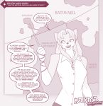  2020 anthro ask_blog canid canine clothing english_text female fox hair hi_res jewelry karma_faye long_hair mammal map marik_azemus34 monochrome necklace shirt solo speech_bubble stick teacher text topwear url 