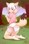  animated bent_legs blonde_hair blush brown_eyes canid canine clothed clothing diaper feces female fennec flower forest fox fur hair hi_res humanoid lazyblazy legwear looking_at_viewer mammal nature pantyhose plant pooping purple_clothing raised_clothing raised_skirt red_cheeks scat solo tongue tongue_out tree yellow_body yellow_fur 
