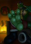  2019 3_toes 5_fingers anthro barefoot better_version_at_source black_boots boots brown_nipples christmas christmas_stocking christmas_wreath clothing dinosaur fingers fireplace foot_focus footwear gesture green_body hat headgear headwear hi_res holidays inside looking_at_viewer low-angle_view male muscular muscular_anthro muscular_male nipple_barbell nipple_piercing nipples open_mouth orange_sclera piercing pink_tongue pointing reptile santa_hat scalie sharp_teeth sitting soles solo spread_toes tal_rex tal_rex_(artist) teeth theropod toes tongue tyrannosaurid tyrannosaurus tyrannosaurus_rex yellow_eyes 