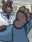  anthro bodily_fluids feet humanoid macro male mammal micro paws smashcuenta123 sweat sweaty_feet tiny_human toes ursid 