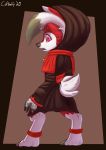  clothing coffeefly hi_res looking_back lycanroc male midnight_lycanroc nintendo open_mouth pok&eacute;mon pok&eacute;mon_(species) simple_background solo soot standing surprise video_games 