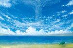 beach blue_sky blue_theme calligraphy_brush calligraphy_brush_(medium) cloud commentary_request day ebine_toshio english_commentary horizon mixed-language_commentary no_humans ocean original outdoors paintbrush sand scenery shore sky tapir tree water waves 