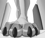  2020 4_toes abstract_background ambiguous_gender anthro black_claws claws deviantchump foot_focus foot_shot greyscale low-angle_view mammal monochrome solo toes 