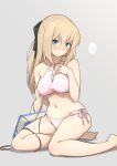  1girl blonde_hair blue_eyes book breasts chain cleavage closed_mouth cyril kiikii_(kitsukedokoro) long_hair looking_at_viewer shining_(series) shining_force_exa simple_background solo swimsuit 