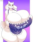  2019 absurd_res anthro apron apron_only big_breasts boss_monster bovid breasts caprine clothing cornchip21 curvy_figure delta_rune_(emblem) female goat hi_res huge_breasts hyper hyper_breasts jaeh mammal mostly_nude red_eyes simple_background solo symbol thick_thighs toriel undertale video_games voluptuous wide_hips 