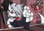  3_toes absurd_res anthro canid canid_demon clothed clothing dazidentevil demon feet female foot_focus hellhound helluva_boss hi_res loona_(vivzmind) mammal paws soles solo toes 