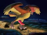  2019 4_toes anisodactyl brown_body brown_feathers city destruction erection feathered_wings feathers feral genitals hi_res light looking_down macro magpi male mega_macro mountain night nintendo penis pidgeot pok&eacute;mon pok&eacute;mon_(species) precum_drip red_eyes shaded soft_shading solo tapering_penis toes video_games wings 