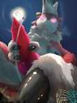  2019 aircraft airplane animal_genitalia animal_penis anthro canine_penis city full_moon fur genitals glowing glowing_eyes hi_res looking_down low-angle_view lycanroc macro magpi male masturbation mega_macro midnight_lycanroc moon night nintendo penis pink_eyes pok&eacute;mon pok&eacute;mon_(species) precum_drip red_body red_fur sneer solo video_games white_body white_fur worm&#039;s-eye_view 