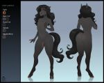  2020 anthro apple-faced black_body black_hair brown_eyes butt digital_media_(artwork) equid equine front_view full-length_portrait genitals girly hair hi_res horse humanoid_genitalia humanoid_penis long_hair looking_at_viewer male mammal model_sheet multiple_poses navel nude penis portrait pose rear_view signature simple_background solo standing teeth 