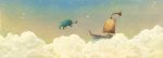  cloud cloudy_sky commentary_request dated ebine_toshio english_commentary flying mixed-language_commentary no_humans original outdoors sail scenery ship signature sky star_(sky) star_(symbol) starry_sky surreal tapir watercraft 