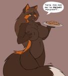  anthro bedroom_eyes big_breasts black_nose breasts brown_background brown_body brown_fur brown_hair canid canine cheek_tuft chest_tuft cookie curvaceous curvy_figure dialogue dipstick_tail english_text facial_tuft female fingers fluffy fluffy_tail food fox front_view fur hair holding_food holding_object holding_tray huge_breasts humanoid_hands long_hair looking_at_viewer mammal miriam_(starfighter) monotone_hair multicolored_body multicolored_fur multicolored_tail narrowed_eyes naturally_censored navel nipple_tuft nude orange_body orange_eyes orange_fur orange_inner_ear seductive simple_background smile solo speech_bubble standing starfighter text tray tuft two_tone_body two_tone_fur voluptuous wide_hips 