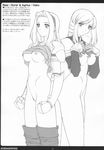  agrias_oaks armor back-to-back blush bottomless breast_suppress breasts doujinshi final_fantasy final_fantasy_tactics greyscale hairband highres medium_breasts miyagi_yasutomo monochrome multiple_girls pubic_hair reis_duelar shirt_lift thighhighs 