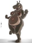  2019 3_toes 4_fingers anthro areola bassybefuddle belly big_belly big_breasts breasts chubby_female common_hippopotamus curvaceous curvy_figure digital_media_(artwork) dreamworks female fingers genitals gloria_the_hippopotamus grey_body hi_res hippopotamid looking_at_viewer madagascar_(series) mammal navel nipples nude on_one_leg open_mouth open_smile pinup pose pussy simple_background smile solo standing teeth toes voluptuous white_background 
