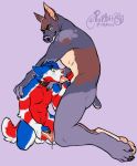  2020 4_toes anthro anthro_on_anthro anthro_penetrated anthro_penetrating anthro_penetrating_anthro black_nose blue_body blue_fur canid canine canis digital_media_(artwork) domestic_dog duo fingers fur kneeling male male/male male_penetrated male_penetrating male_penetrating_male mammal oral penetration red_body red_fur rokemi sex toes white_body white_fur yellow_eyes 