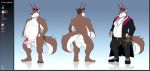  2020 anthro apple-faced balls black_bottomwear black_clothing black_coat black_footwear black_pants black_shoes bottomwear brown_body brown_fur brown_hair brown_nails brown_nose butt canid canine canis clothing coat colored_nails countershading digital_media_(artwork) erection footwear front_view full-length_portrait fur genitals green_eyes hair hi_res horn male mammal model_sheet multicolored_body multicolored_fur multiple_versions nails nude pants penis pink_horn portrait rear_view reflection shirt shoes signature solo standing topwear two_tone_body two_tone_fur two_tone_tail white_body white_clothing white_countershading white_fur white_shirt white_topwear wolf 