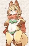  2020 anthro bikini blush canid canine clothed clothing countershading female fox fur hair kemono mammal multicolored_body multicolored_fur scarf setouchi_kurage solo swimwear tan_hair white_body white_fur yellow_body yellow_fur 