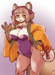  2020 accessory anthro breasts canid canine cleavage clothed clothing female green_eyes hair_accessory hairband kemono leotard mammal open_mouth raccoon_dog setouchi_kurage solo tanuki 