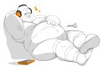  2020 absurd_res anthro belly breeze_in_the_clouds clothing headphones hi_res male mammal overweight overweight_anthro overweight_male phone pile_(breeze_in_the_clouds) shirt simple_background sitting solo splashburr topwear ursid white_background 