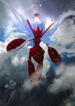  alakazam claws cloud commentary_request copyright_name day energy gen_1_pokemon gen_2_pokemon otsumami_(bu-bu-heaven) poke_ball_symbol pokemon pokemon_(creature) scizor sky 