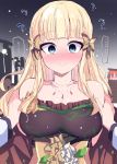  akino_(princess_connect!) bangs blonde_hair blue_eyes blush bow breasts elf eyebrows_visible_through_hair hair_bow hair_ornament highres himiya_ramune large_breasts long_hair looking_at_viewer pointy_ears princess_connect! saren_(princess_connect!) 