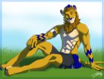  clothed clothing dexterlion felid feralise lion male mammal muscular muscular_male pantherine solo topless 