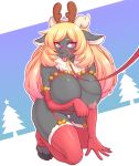  anthro big_breasts breasts cervid clothing dobrota female garter_straps hi_res leash legwear mammal nipples petplay roleplay solo thigh_highs tongue tongue_out 