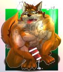  abs anthro balls barrel_(live-a-hero) blush bodily_fluids canid canine canis censored claws cum erection genital_fluids genitals live-a-hero looking_pleasured male mammal muscular muscular_anthro muscular_male nipples nude pecs penis solo wolf yukikazefactory 