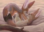  ambiguous_gender brown_body brown_fur canid canine cape_fox desert duo feral fox fur hi_res log lying mammal on_back open_mouth sand tan_body tan_fur uluri wood yellow_eyes 