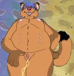  absurd_res anthro belly bodily_fluids canid canine canis clitoris domestic_dog female genital_fluids genitals hi_res hybrid invalid_tag mammal moobs mustela mustelid musteline overweight peeing peeing_on_viewer pussy spread_pussy spreading stinkies_(artist) urine 