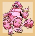  2020 4_toes anthro balls brass_knuckles candy.yeen canid canine canis domestic_dog fur genitals hi_res male mammal melee_weapon nude penis pink_body pink_fur poodle simple_background spikes teeth toes tongue tongue_out weapon 