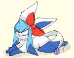  blush blushed canid canine eeveelution female feral glaceon glacy_the_glaceon_(miu_vamcat) hi_res mammal miu_vamcat nintendo one_eye_closed pok&eacute;mon pok&eacute;mon_(species) red_ribbon ribbons solo video_games wink 