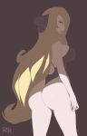  1girl ass black_swimsuit blonde_hair breasts cynthia_(pokemon) flat_color highres large_breasts lips long_hair looking_back one-piece_swimsuit open_mouth pokemon pokemon_(game) pokemon_dppt pout r3dfive shading shadow signature swimsuit thighs very_long_hair 