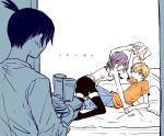  ... 1girl 2boys 59_(seventhstar) chainsaw_man denji_(chainsaw_man) hayakawa_aki_(chainsaw_man) magazine multiple_boys on_bed reze_(chainsaw_man) walk-in 