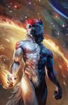  abs anthro canid canine canis claws fur heterochromia hi_res male mammal muscular muscular_anthro muscular_male nipples nude open_mouth signature simargl solo teeth wolf wolfeis_redfang 