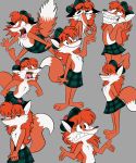  2020 3_toes 4_fingers absurd_res angry anthro barefoot big_teeth biped canid canine clenched_teeth clothed clothing crazy_eyes expression_sheet expressions facial_expressions feet female fingers fox grey_background grin hair happy hat headgear headwear hi_res insane kabula_(artist) kilt mammal red_fox red_hair sad scottish shocked shrug simple_background smile solo teeth toes toony topless tuft yelling 