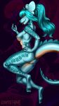  absurd_res anthro blue_body blue_hair breasts female fish genitals goatesque hair hi_res horn long_hair looking_at_viewer marine nipples non-mammal_breasts pussy scalie shark smile solo 